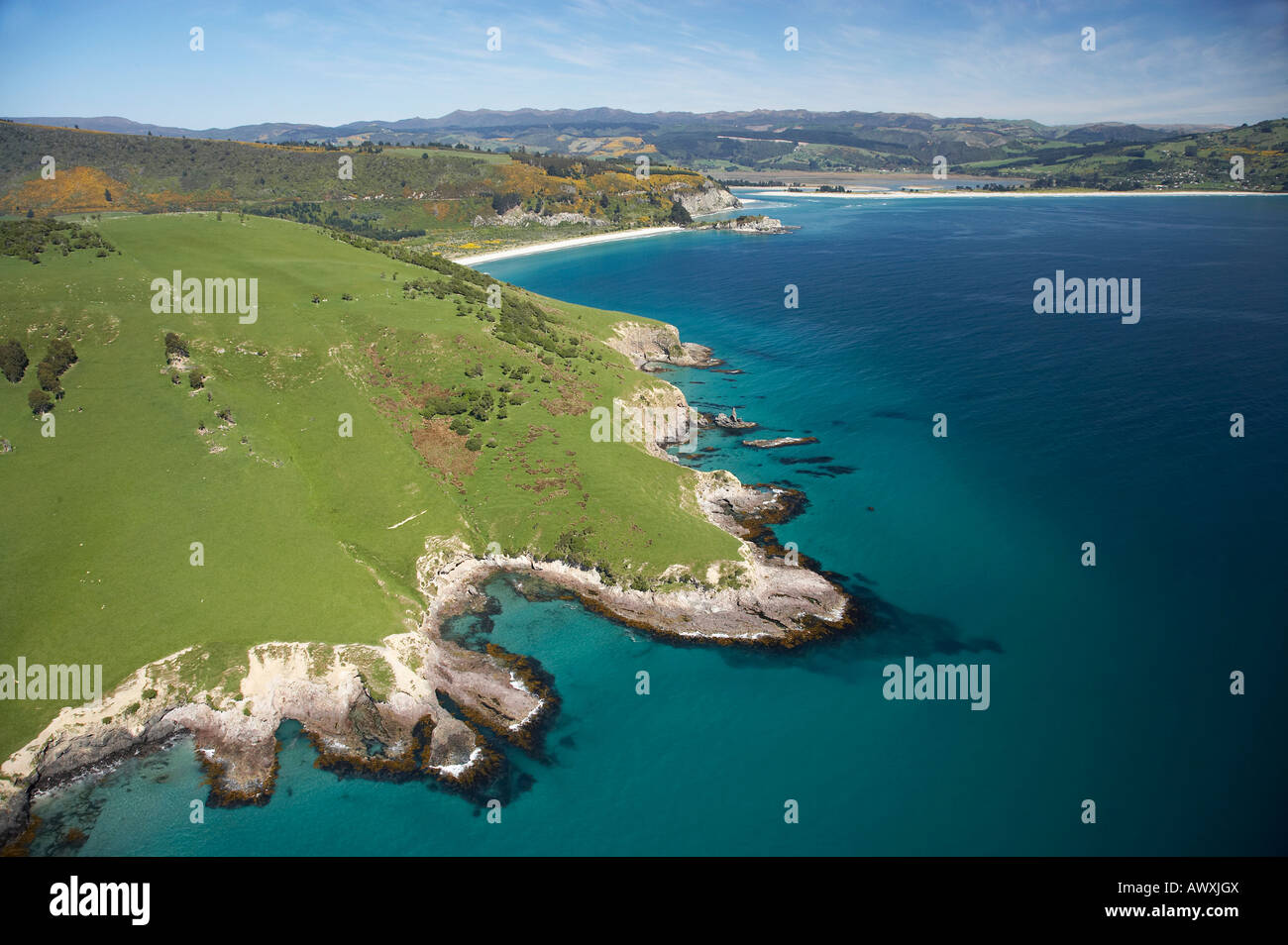 Potato Point Purakanui near Dunedin South Island New Zealand aerial Stock Photo