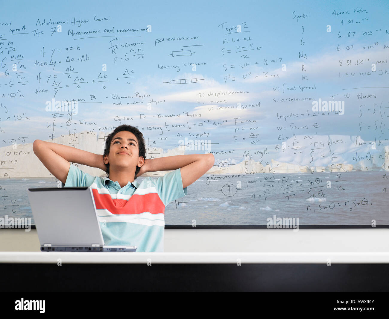 Boy in Math Class Stock Photo