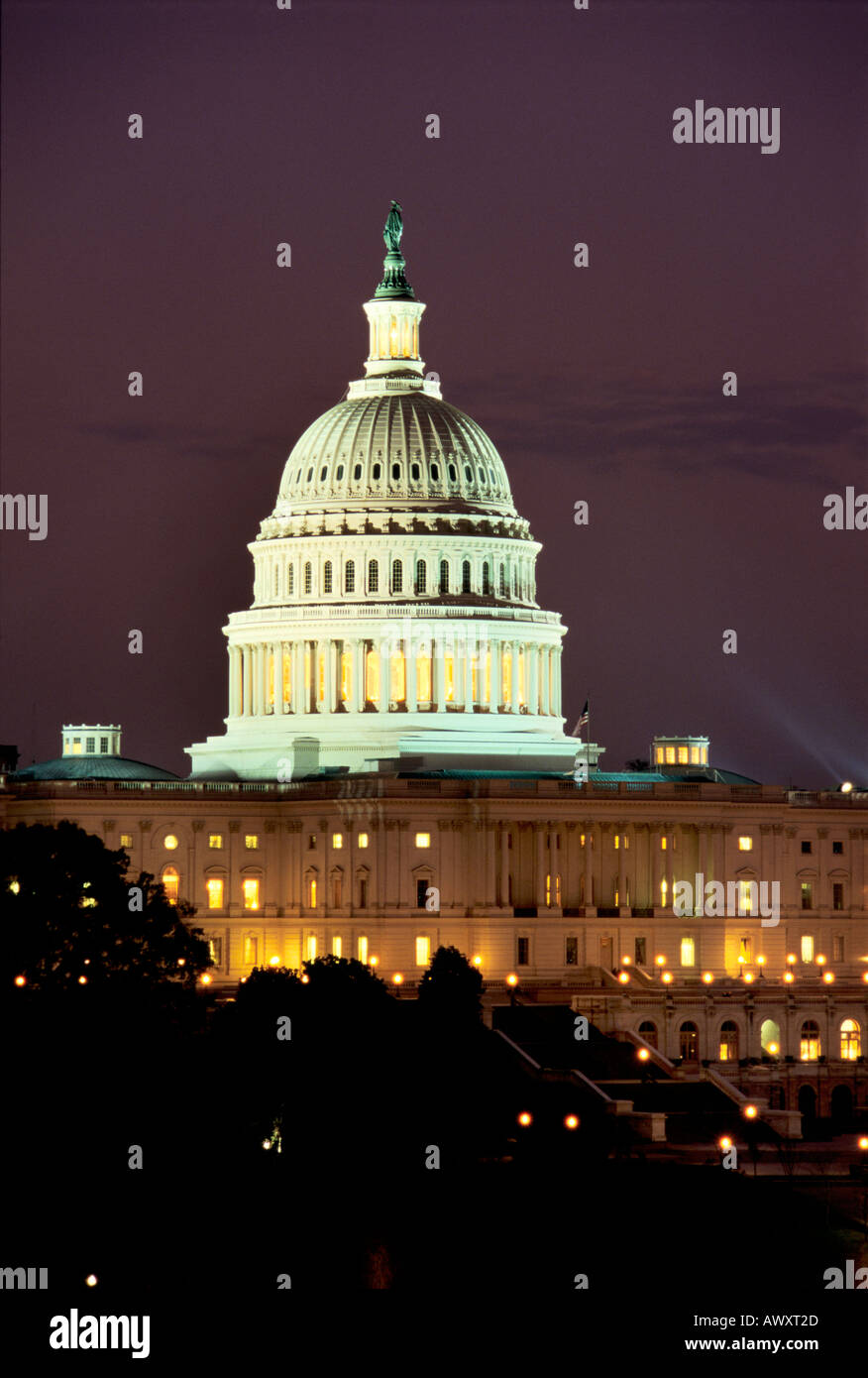 Washington, D.C., USA, U.S. Capitol, west facade night Stock Photo