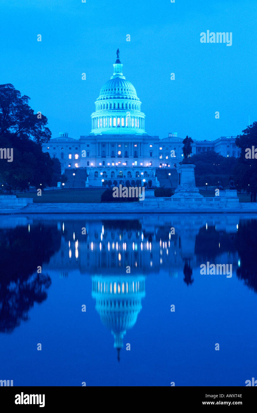 Washington, D.C., USA, U.S. Capitol building, reflecting pool at dusk Stock Photo