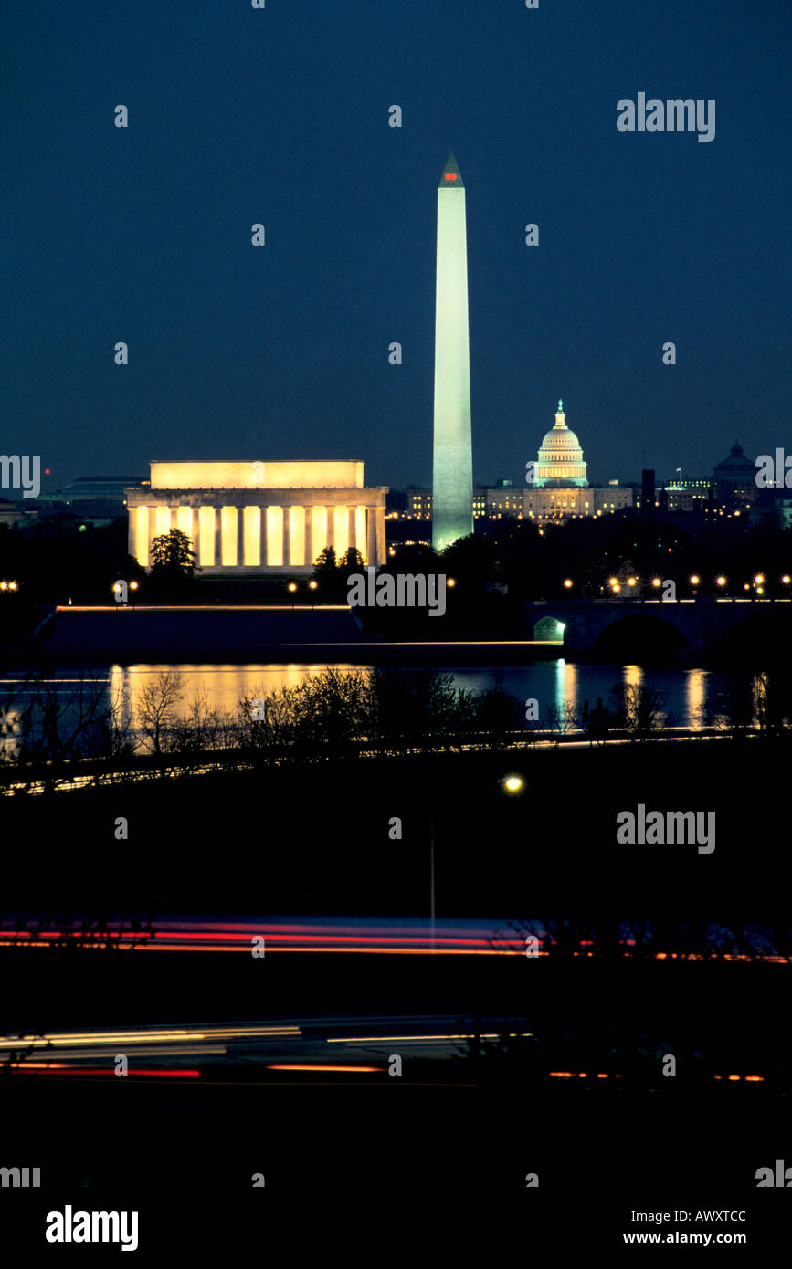 Washington, D.C., USA, Lincoln Memorial, Washington Monument, U.S. Capitol, Potomac River Stock Photo
