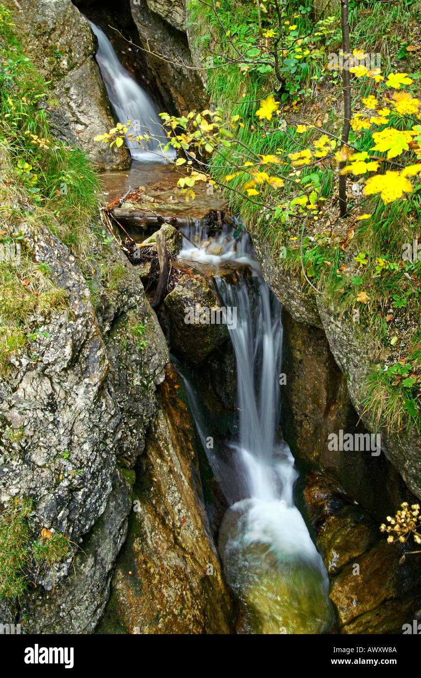 Waterfalls of autumnal Horne Diery Gorge, Mala Fatra mountain range, Slovakia Stock Photo