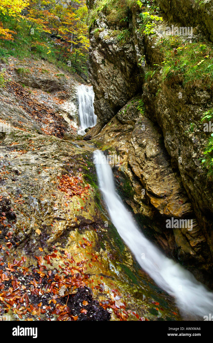 Waterfalls of autumnal Horne Diery Gorge, Mala Fatra mountain range, Slovakia Stock Photo