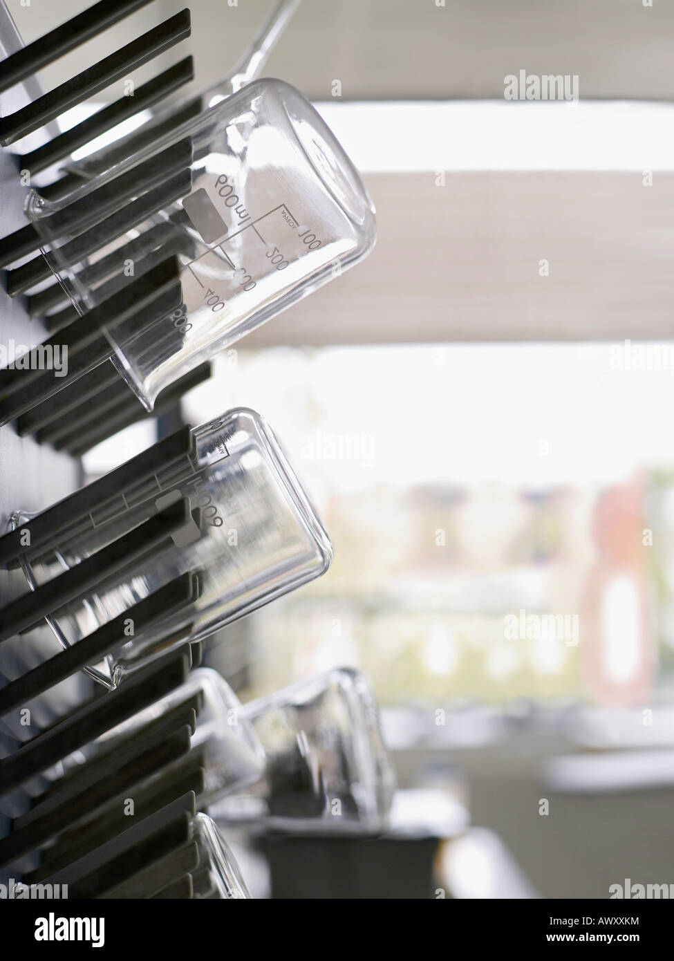 Laboratory flasks on drying rack Stock Photo Alamy