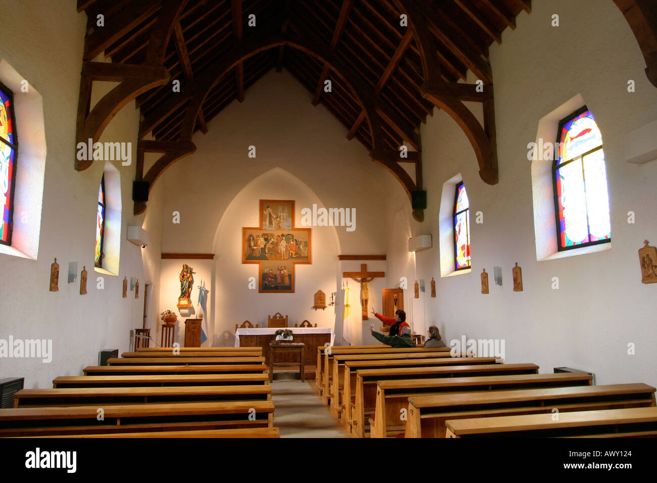 The interior of wooden church near Bariloche, Argentina Stock Photo