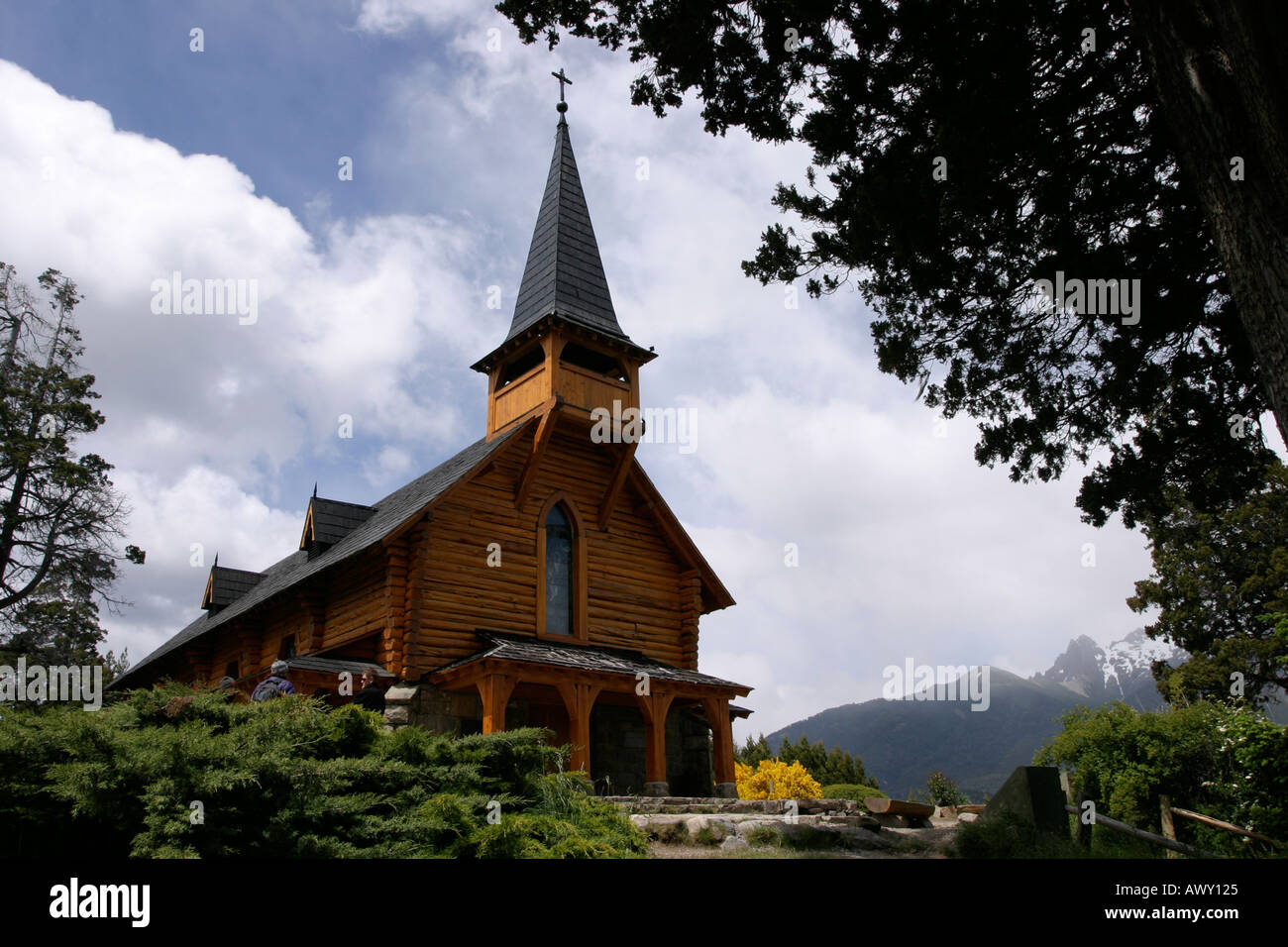 Capilla Nuestra Señora de la Asunción, a wooden church near Bariloche, Argentina Stock Photo