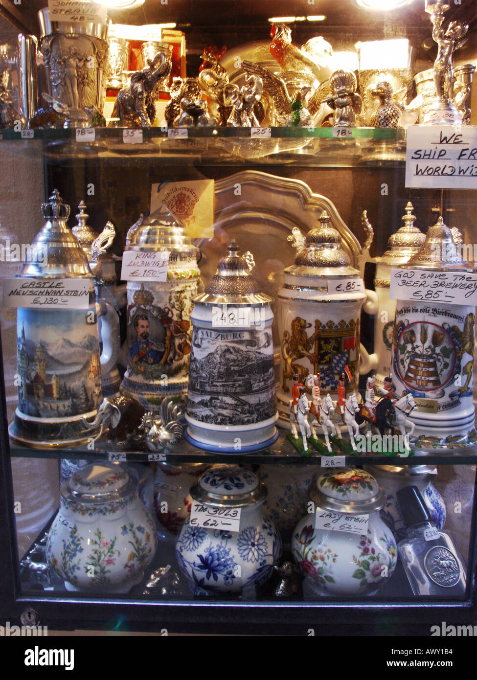A shop window in Salzburg Austria displaying typical souvenirs