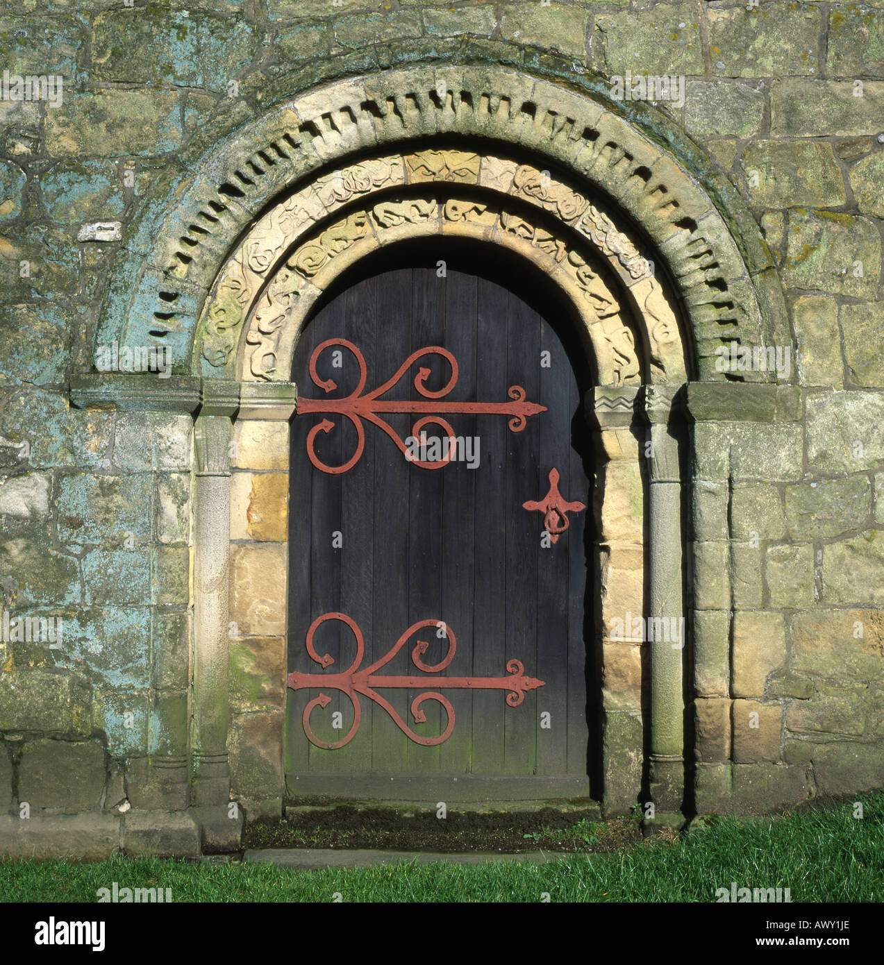 Norman Arch, Bradbourne Church, Derbyshire, England Stock Photo