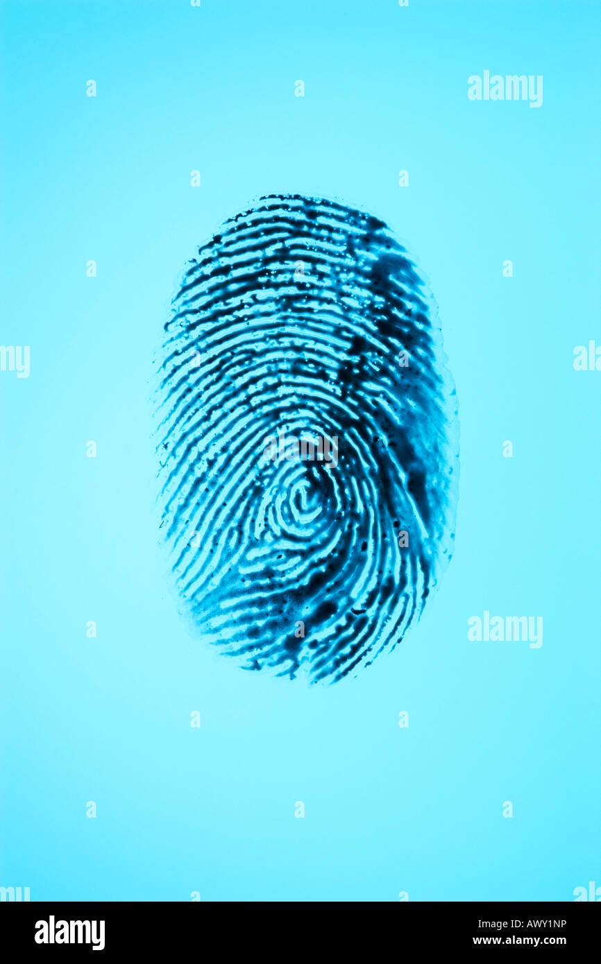 Fingerprint on blue background Stock Photo
