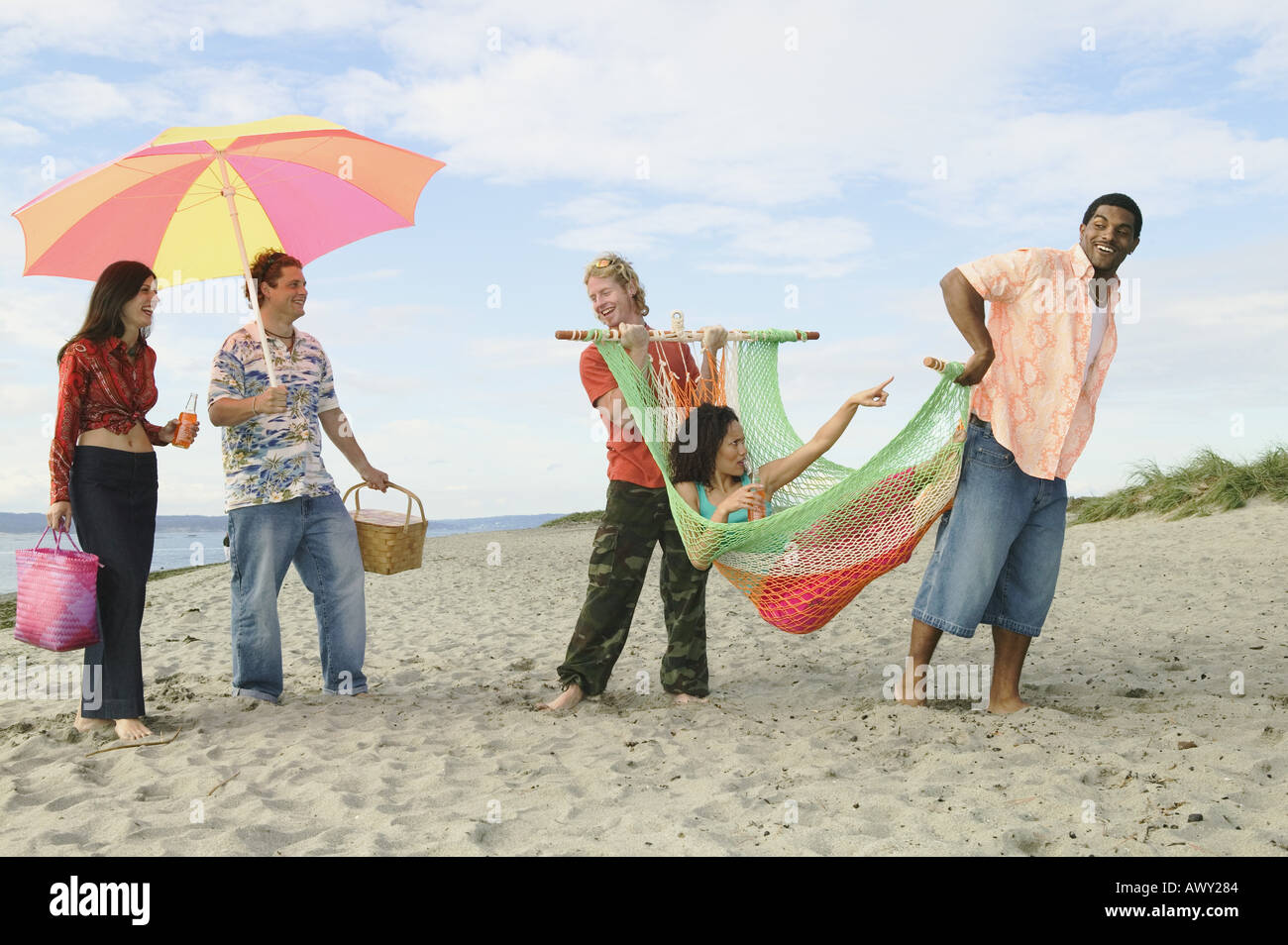 People having fun at a beach party Stock Photo