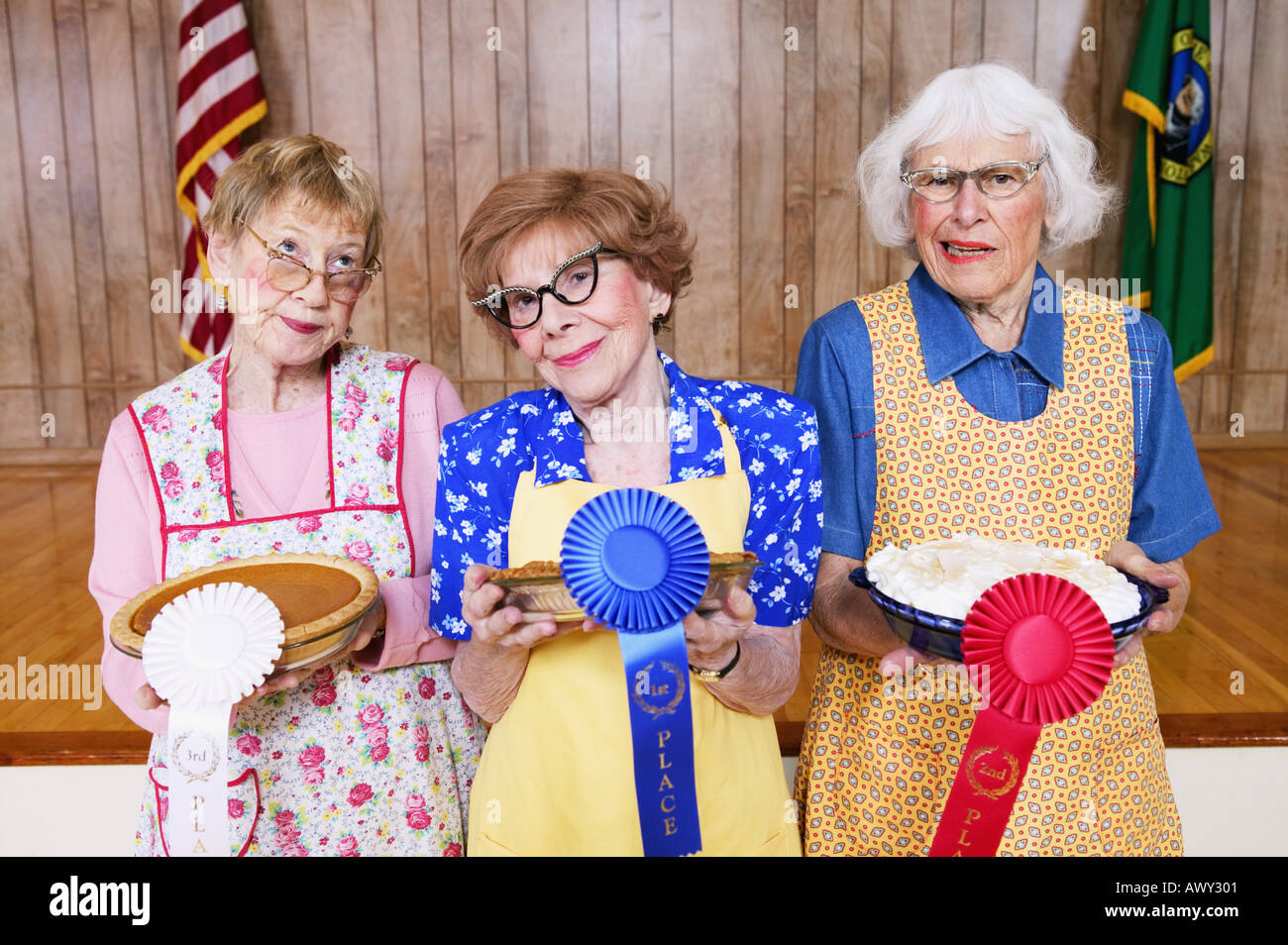 Women with prizes for homemade pies Stock Photo