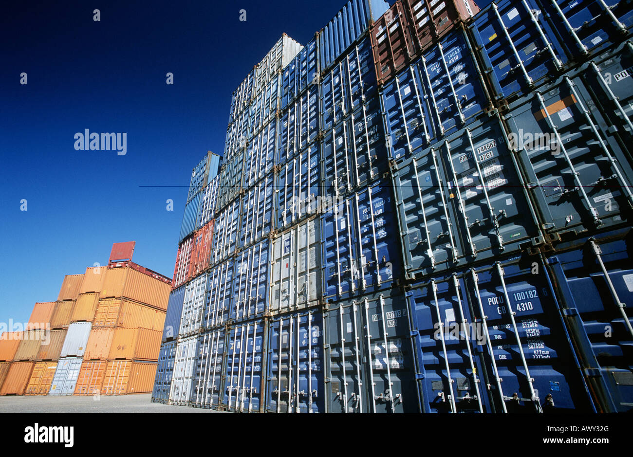 Shipping container in storage yard Stock Photo Alamy