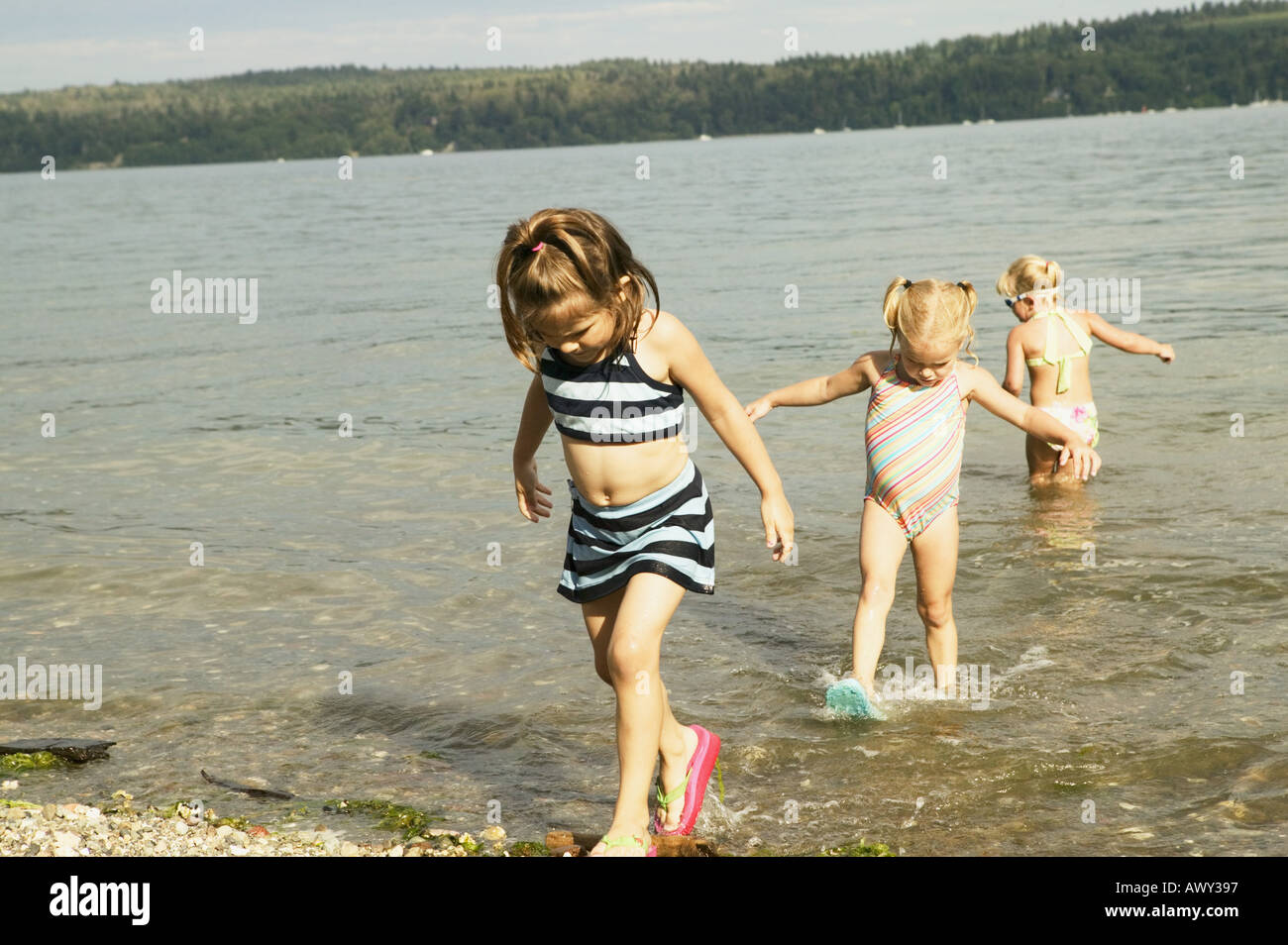 Young girls playing in the water Stock Photo
