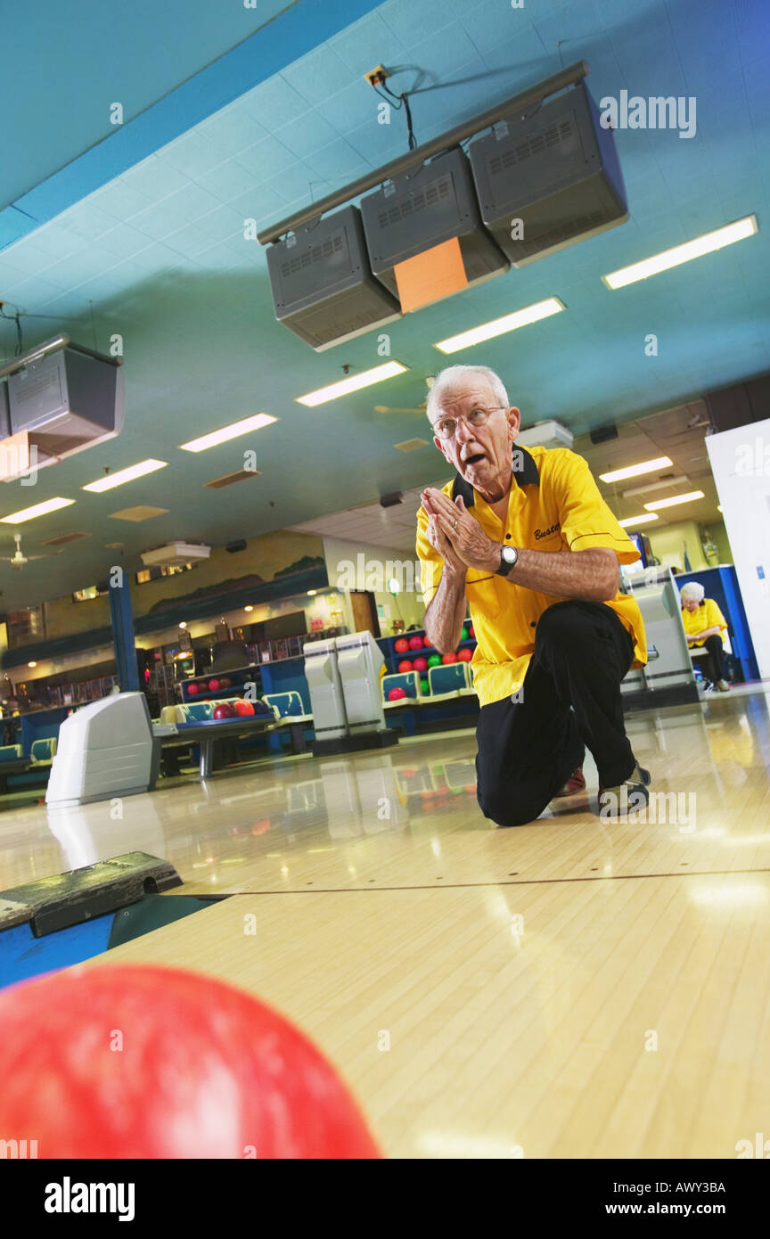 A senior man bowling Stock Photo