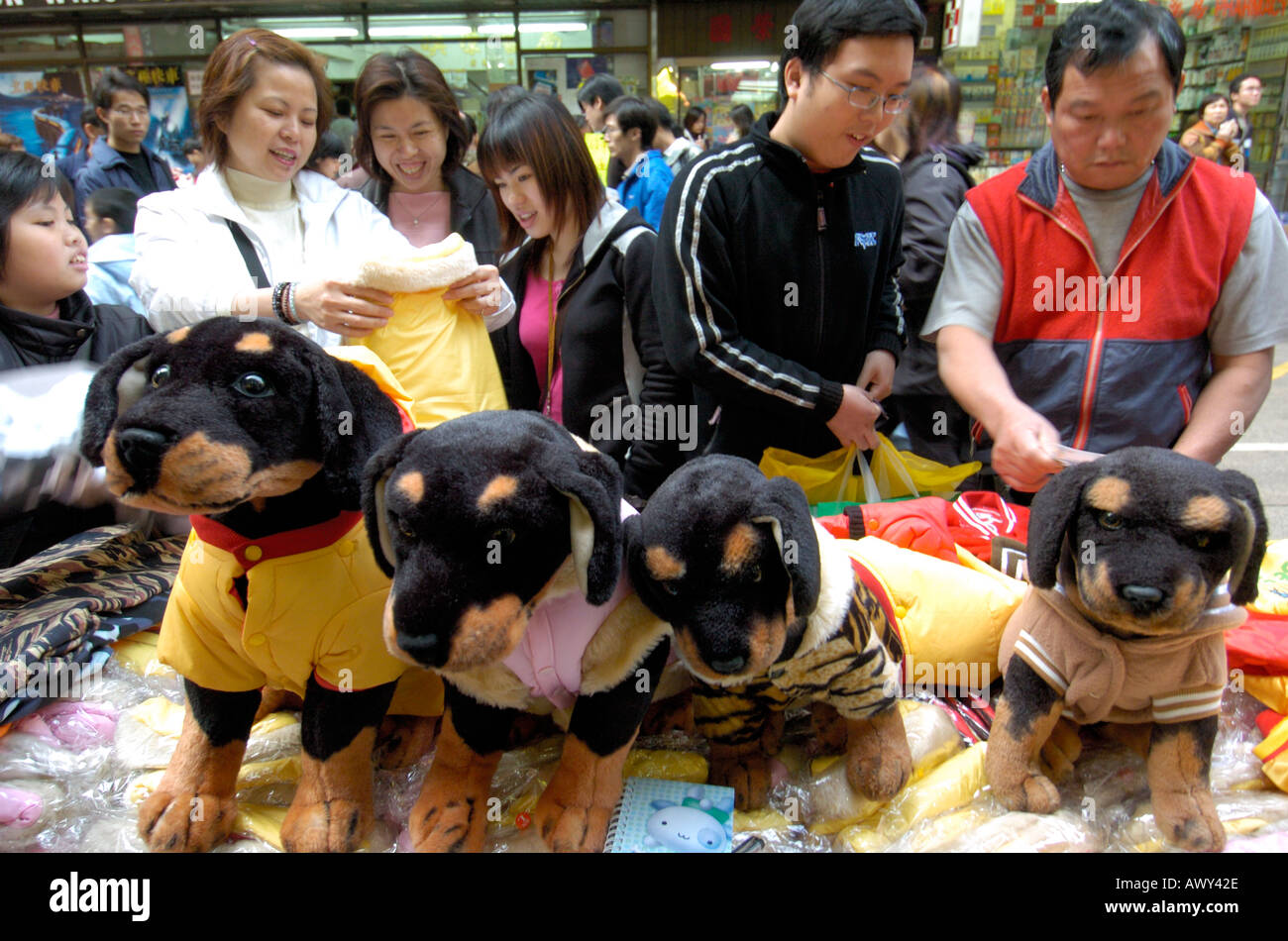 A hawkers stall selling dog apparel in Ladies Market in Mongkok Kowloon Hong Kong Stock Photo