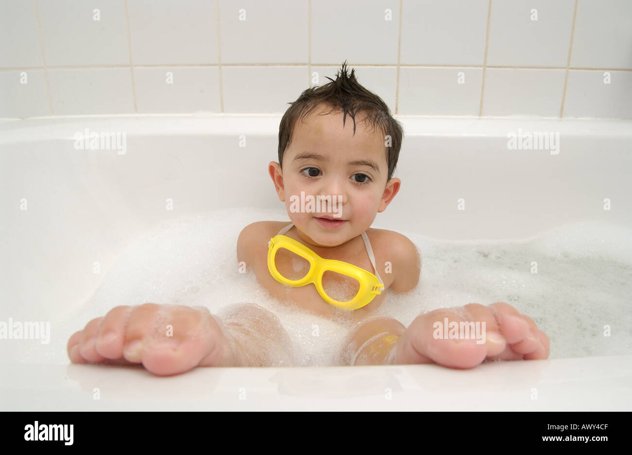 Toddler taking a bath Stock Photo Alamy