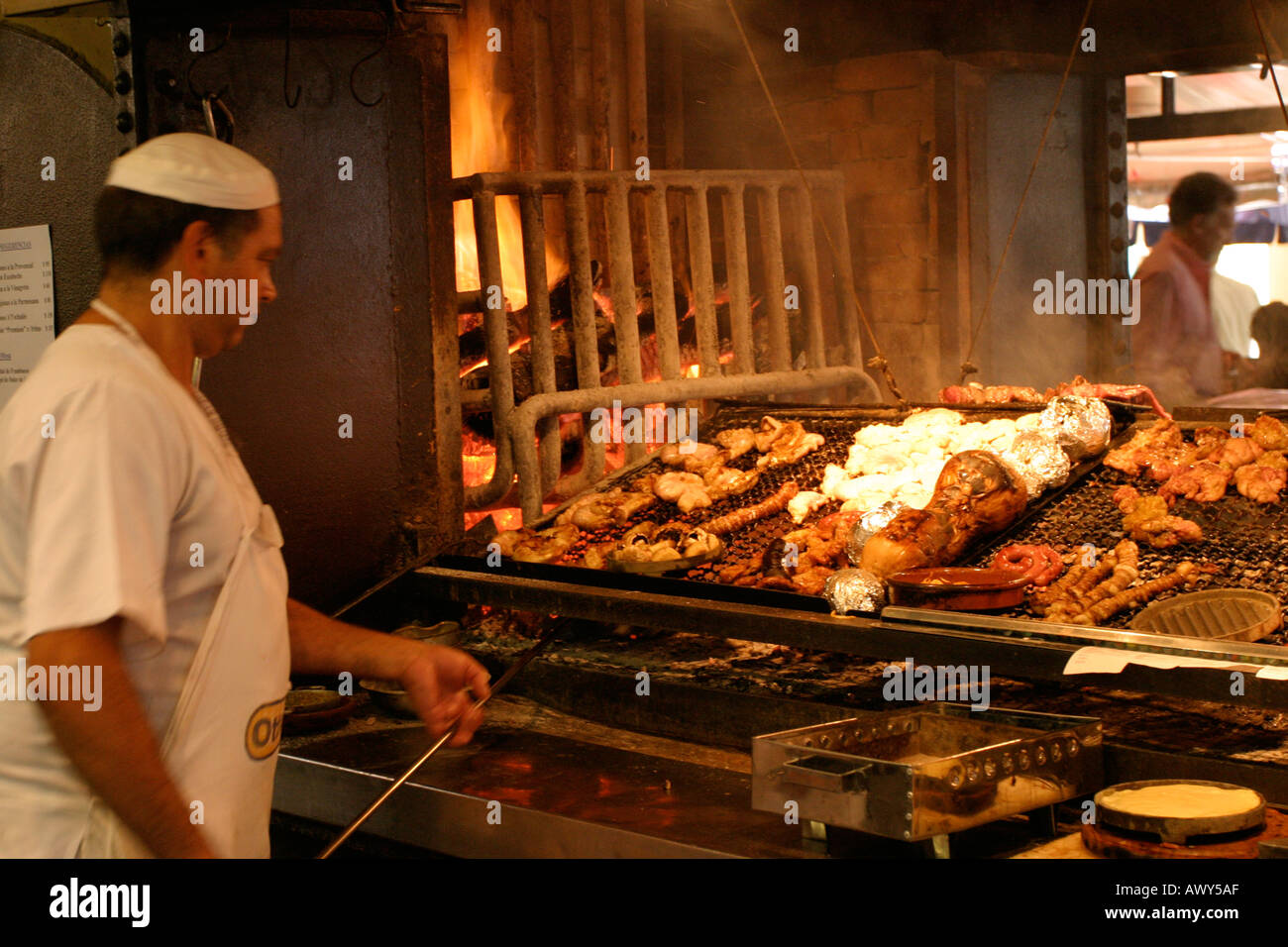 A traditional parilla or grill in a market in Montevideo, Uruguay Stock