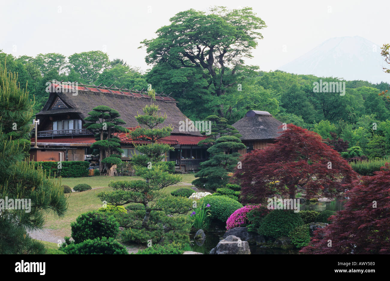 Thatched Housing Oshino Village Mount Fuji Area Japan Stock Photo