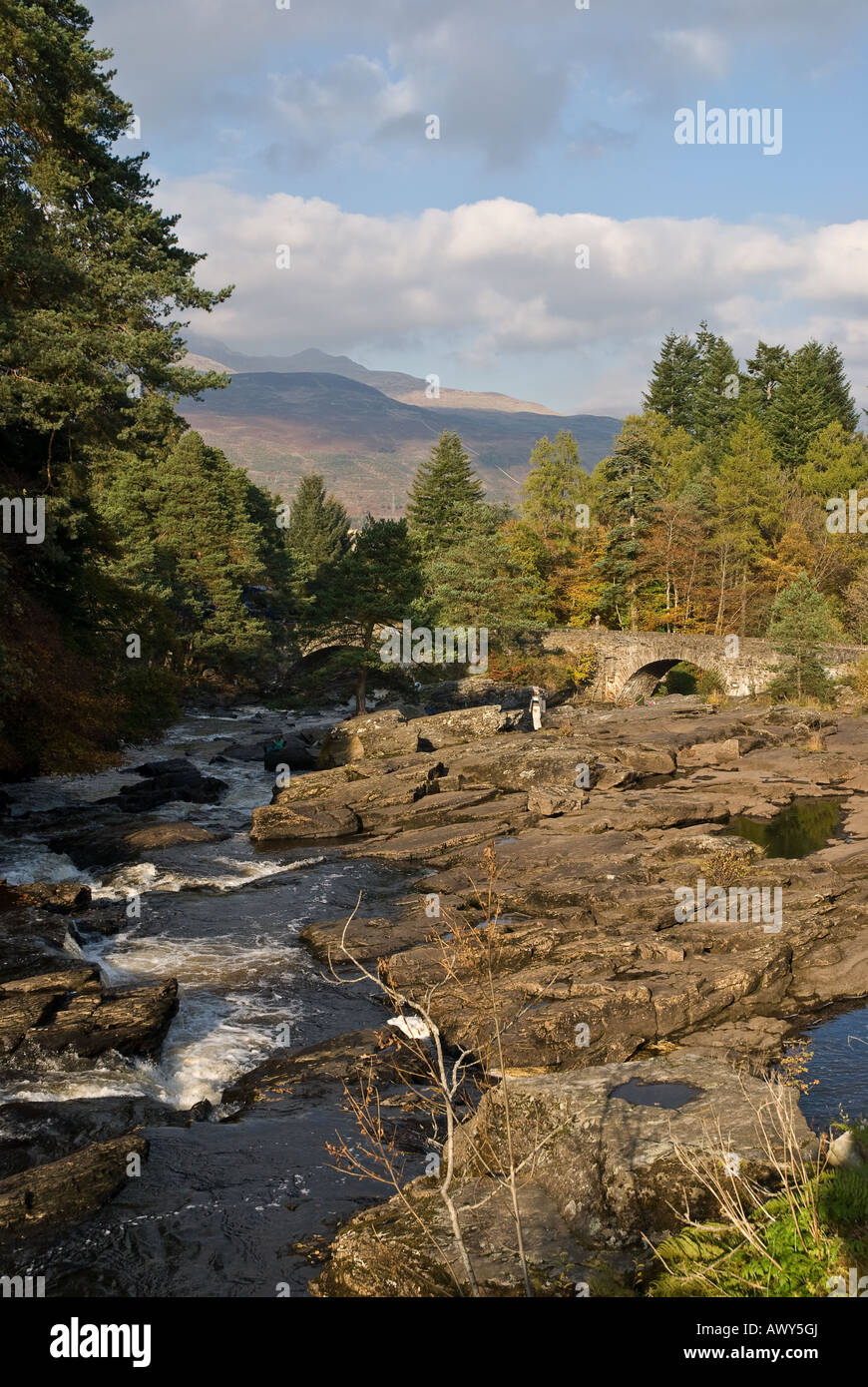 Autumn Colours at the Falls of Dochart Killin Scotland UK Stock Photo