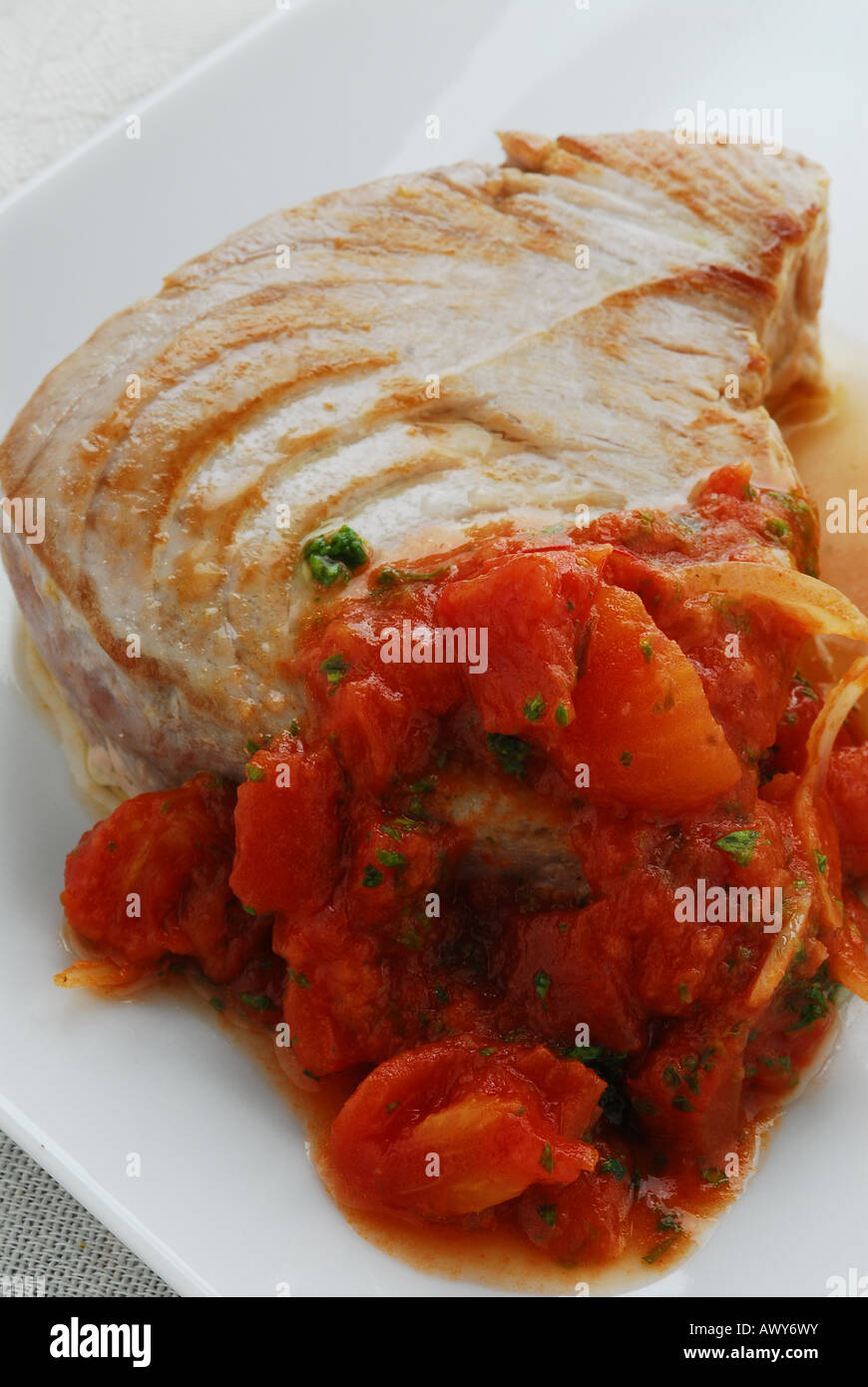 Pelamyd in red sauce - Istrian Cuisine - Cucina Istriana Stock Photo