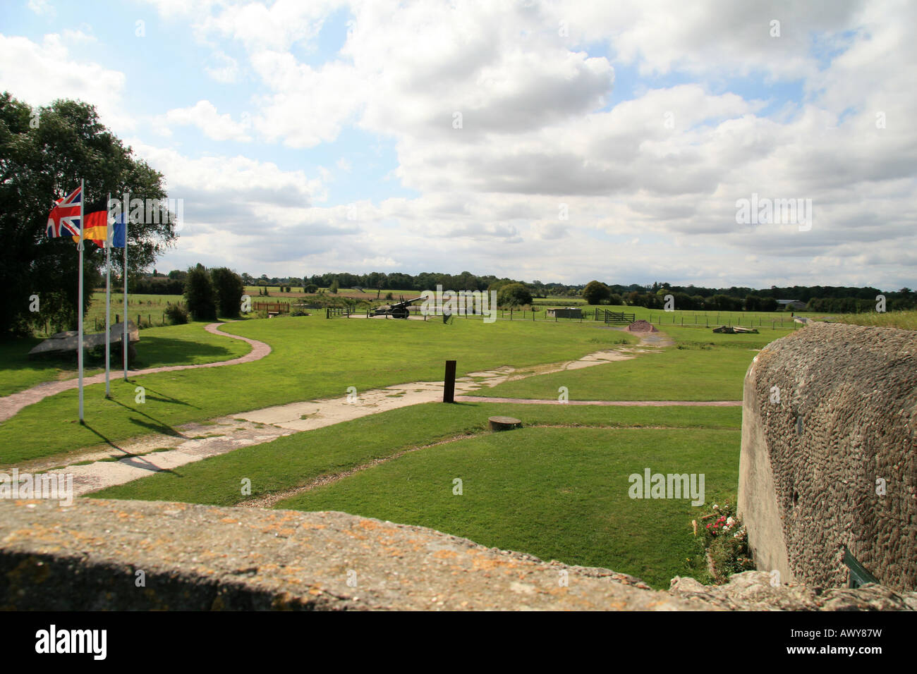 View from casement No 1showing the route taken in the assault on the German Battery at Merville, Normandy. Stock Photo