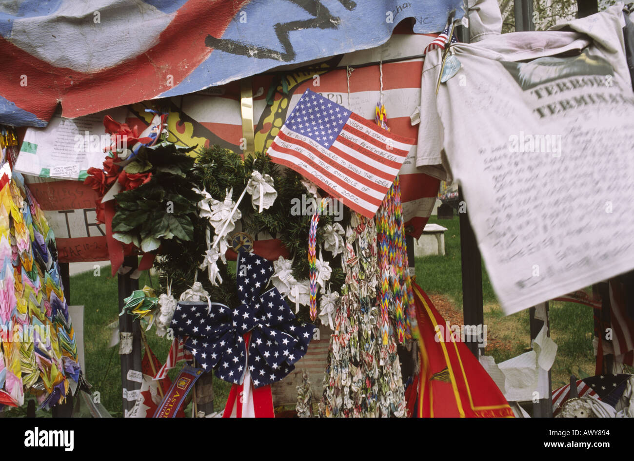 Commemorating the tragedy of 9 11 next to ground zero New York City Stock Photo
