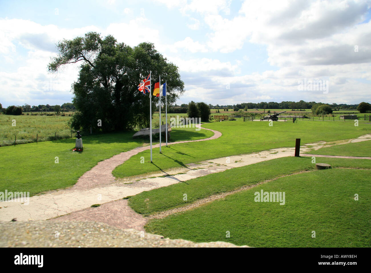 View from casement No 1showing the route taken in the assault on the German Battery at Merville, Normandy. Stock Photo