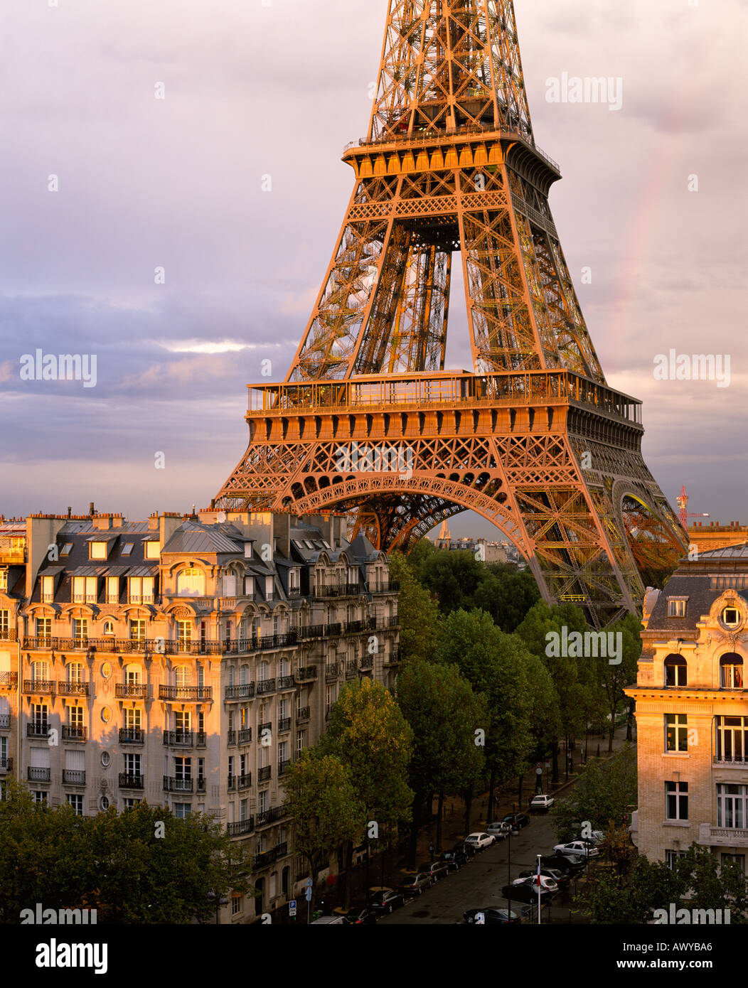 FRANCE PARIS EIFFEL TOWER VIEWED OVER ROOFTOPS Stock Photo