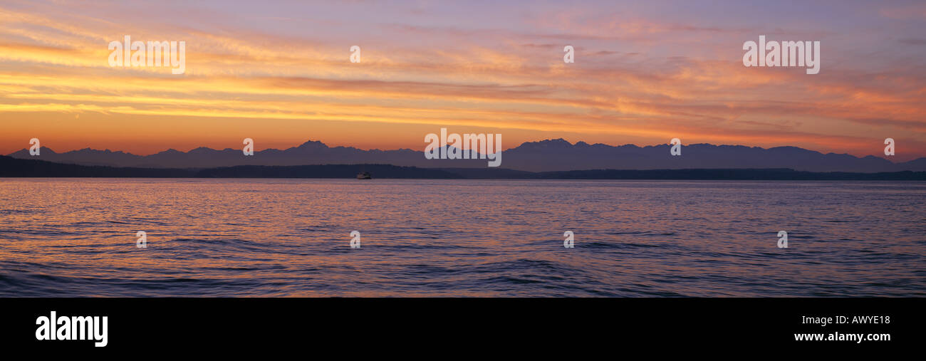 Olympic Mountains And Puget Sound At Sunset Seattle Washington Stock Photo