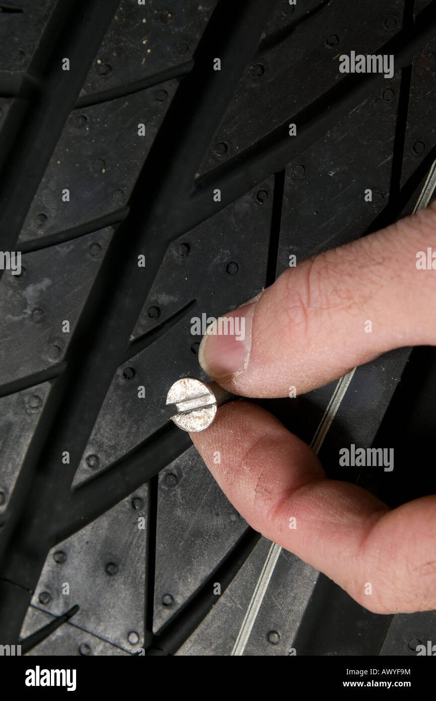 screw in a tyre Stock Photo Alamy