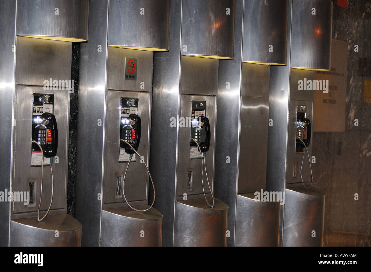 Coin telephones in an office building. Stock Photo