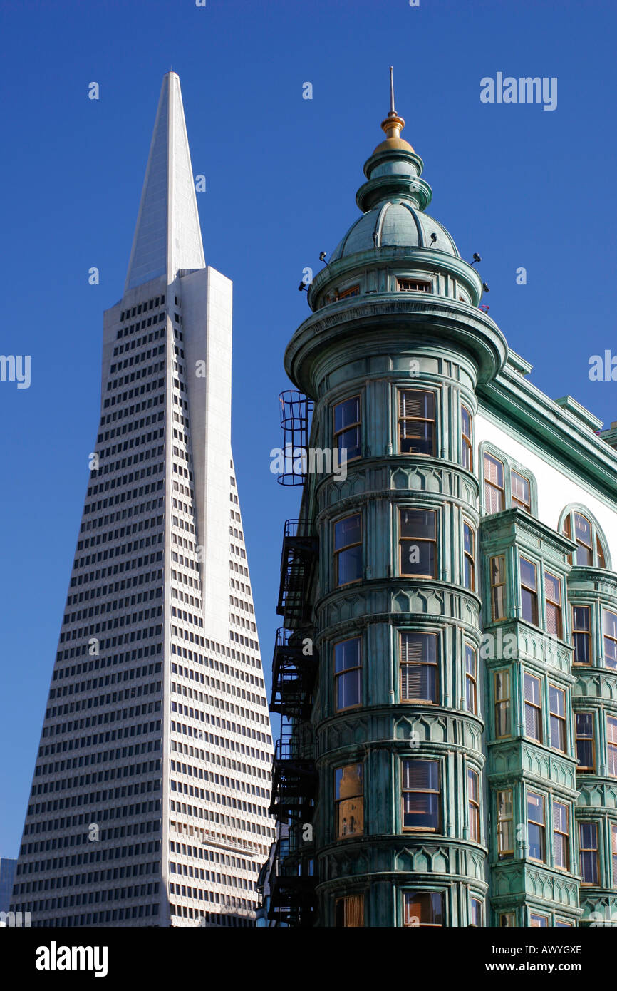 Transamerica and Francis Ford Coppola Building in San Francisco, California, USA Stock Photo