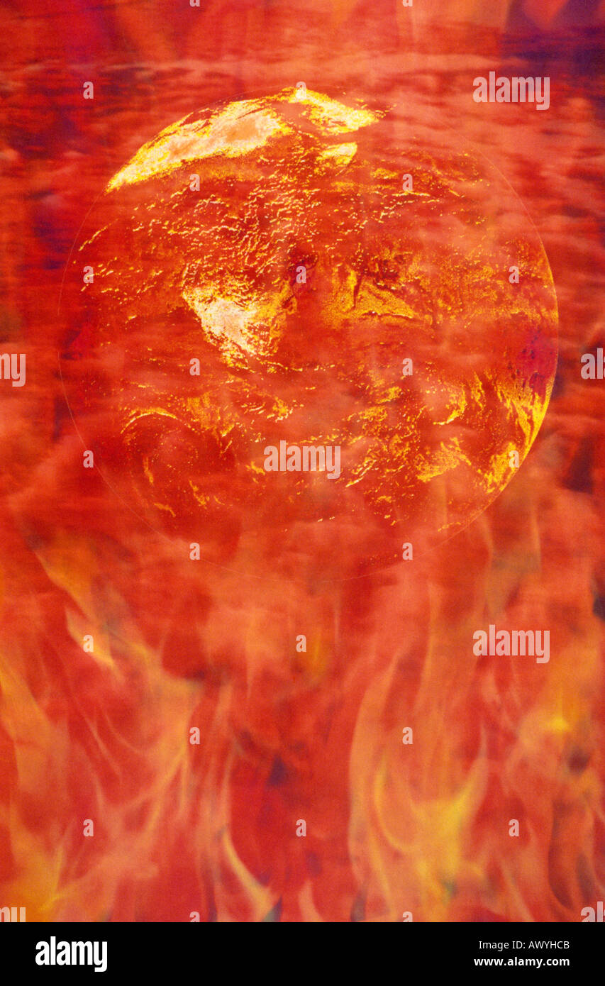 abstract impressionistic red Earth from space engulfed in flames Earth ...