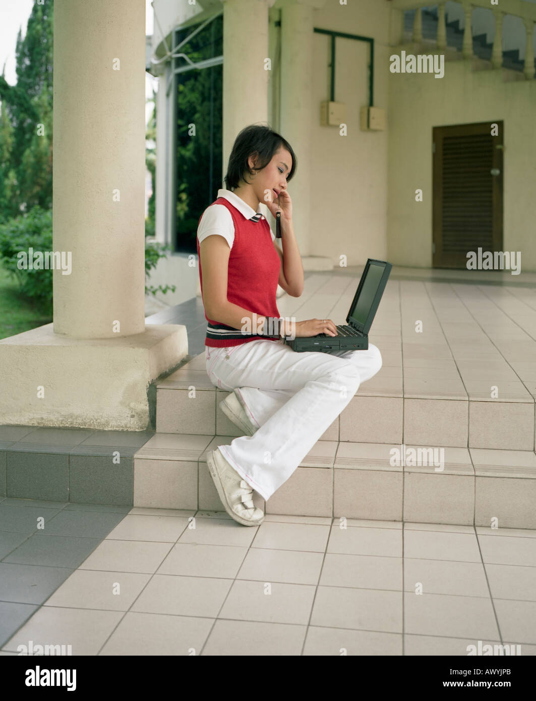 Girl with notebook computer Stock Photo
