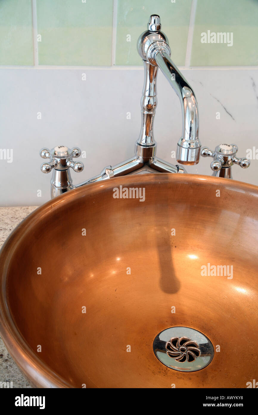 Copper bathroom sink Stock Photo