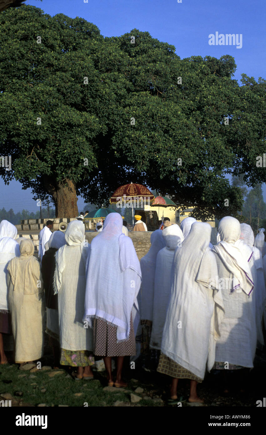 Believers watching the Ark of the Covenant go by, Axum, Ethiopia Stock Photo
