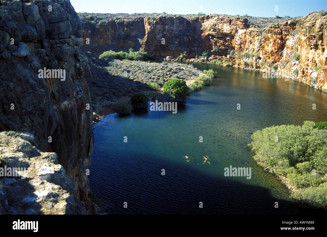 Ecotourists swimming in Yardie Creek Cape Range National Park near