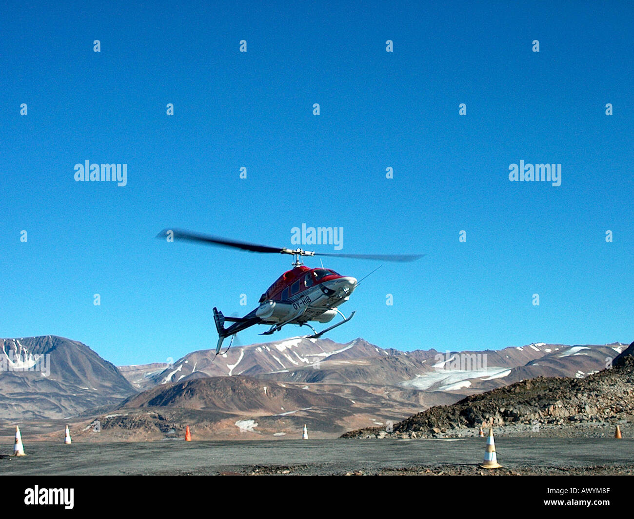 Greenland Helicopter Landing Ittoqqortoormitt Stock Photo