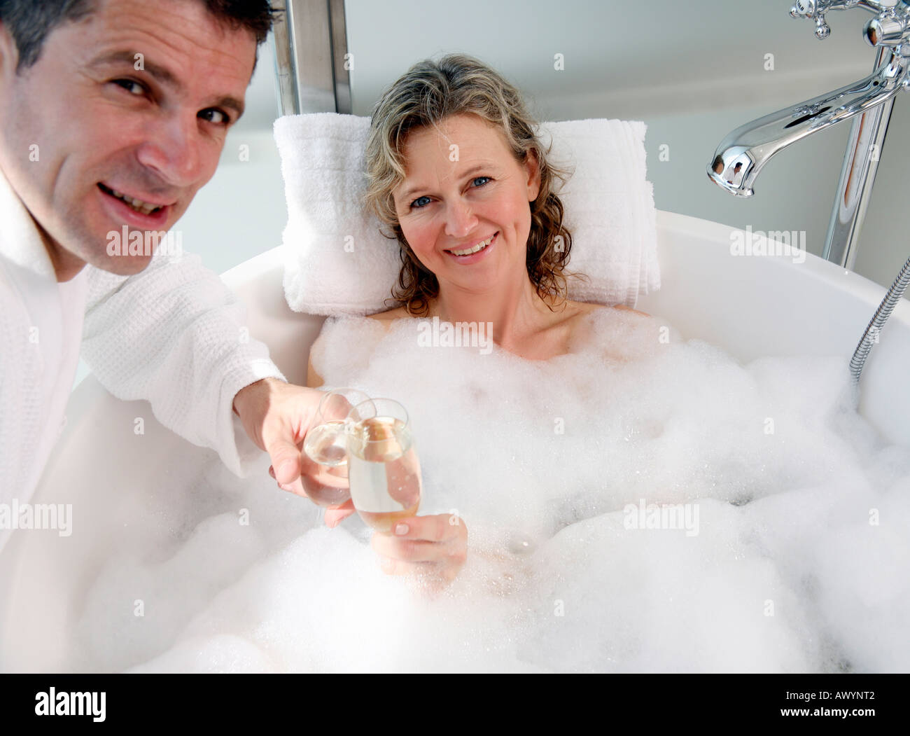Mature couple having fun in the bathtub Stock Photo Alamy