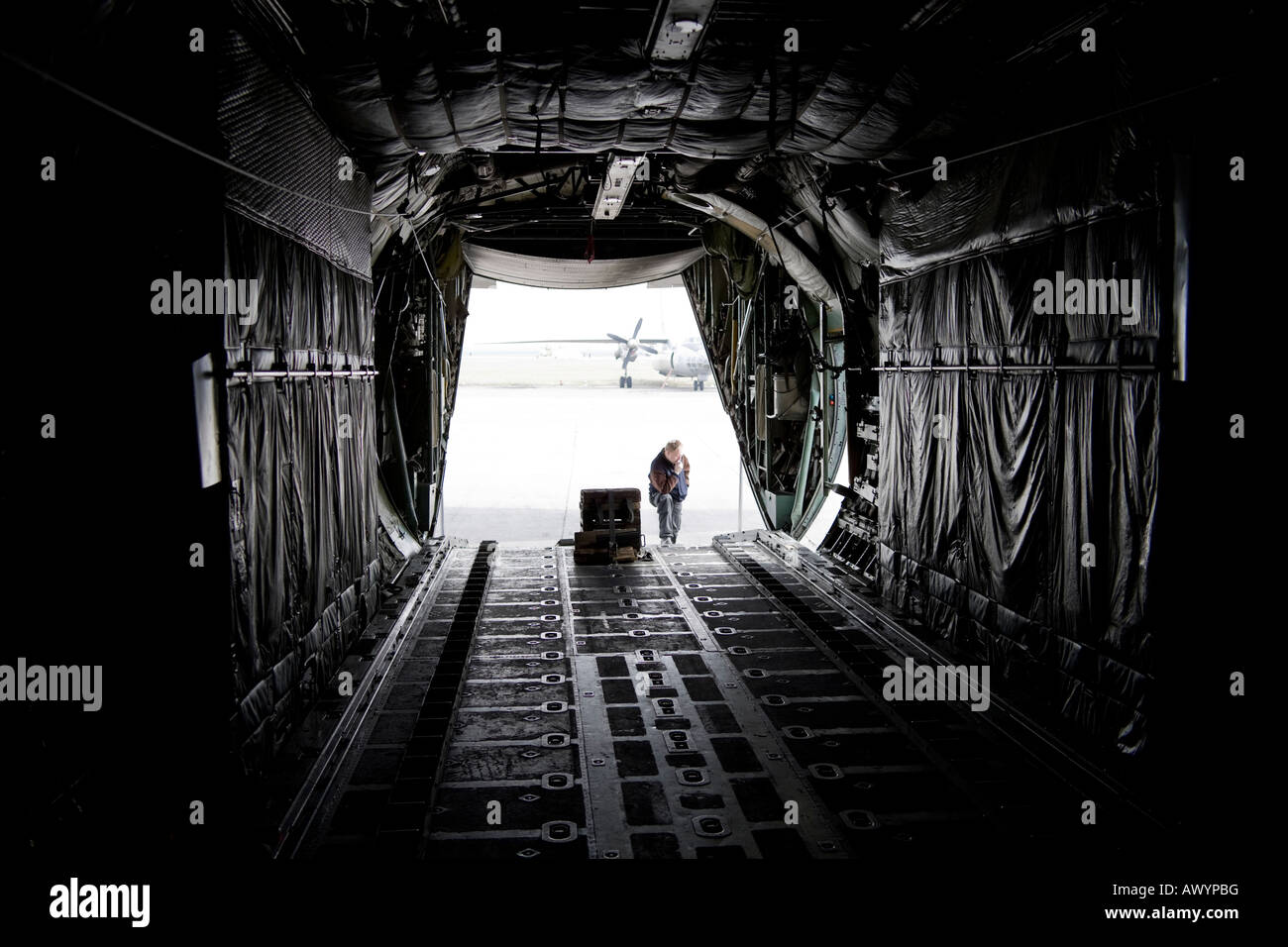 inside of a military transport aircraft Stock Photo