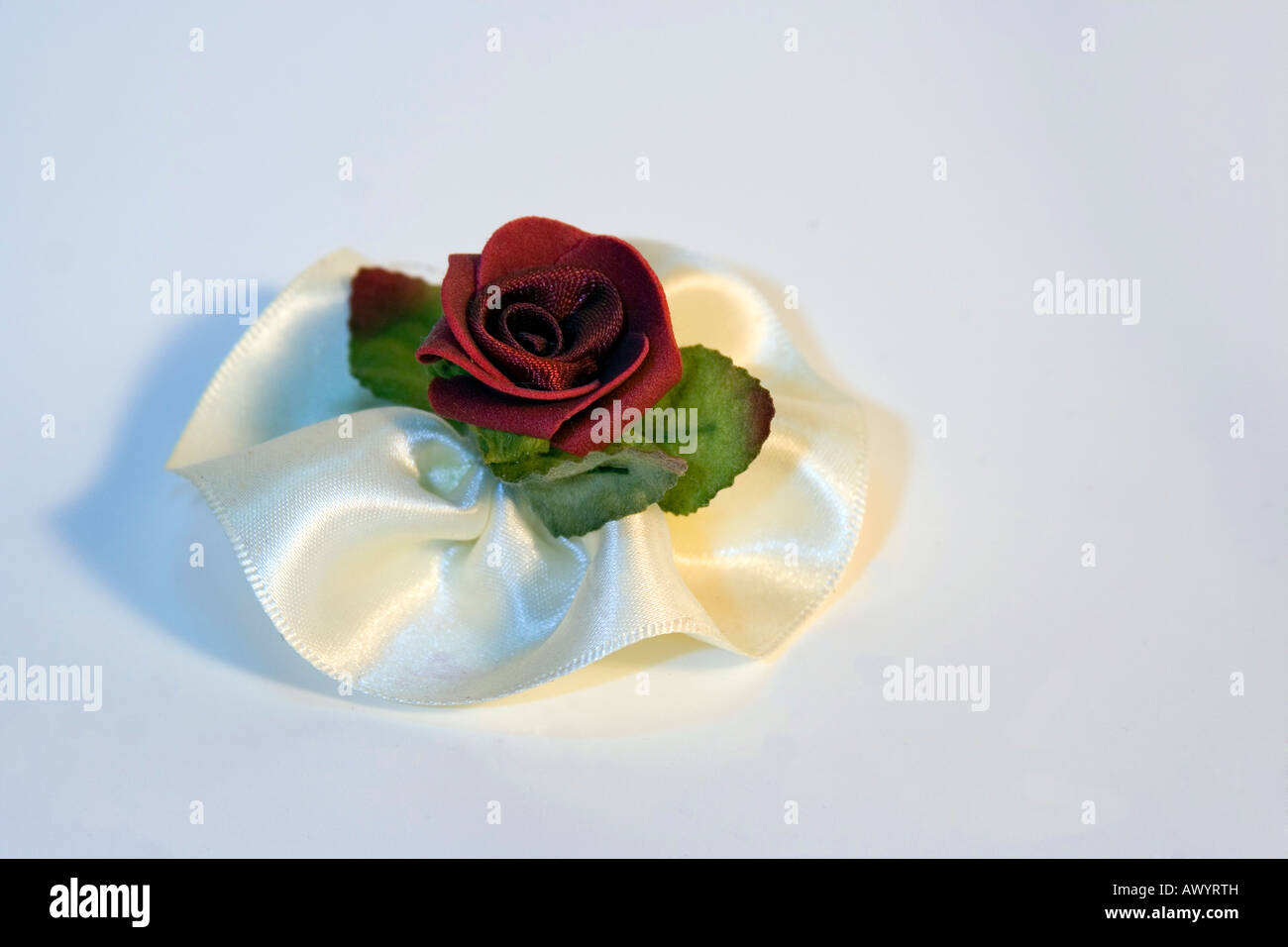 Red rose corsage, on white background. Stock Photo