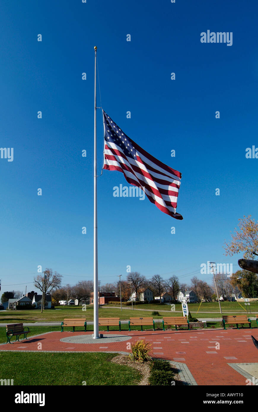 The United States Flags flies at half mast symbolic that a prominent