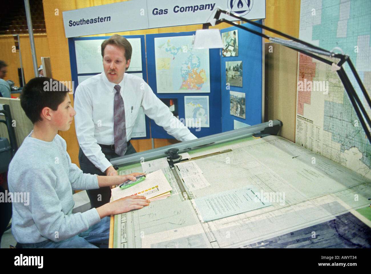 Male Student learns with instructor learning drafting drawing cad Stock ...