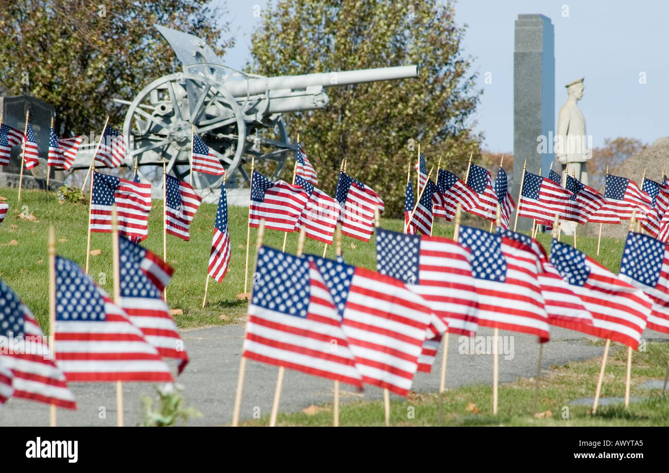 american flags flying proudly at the veterans compound at Mount