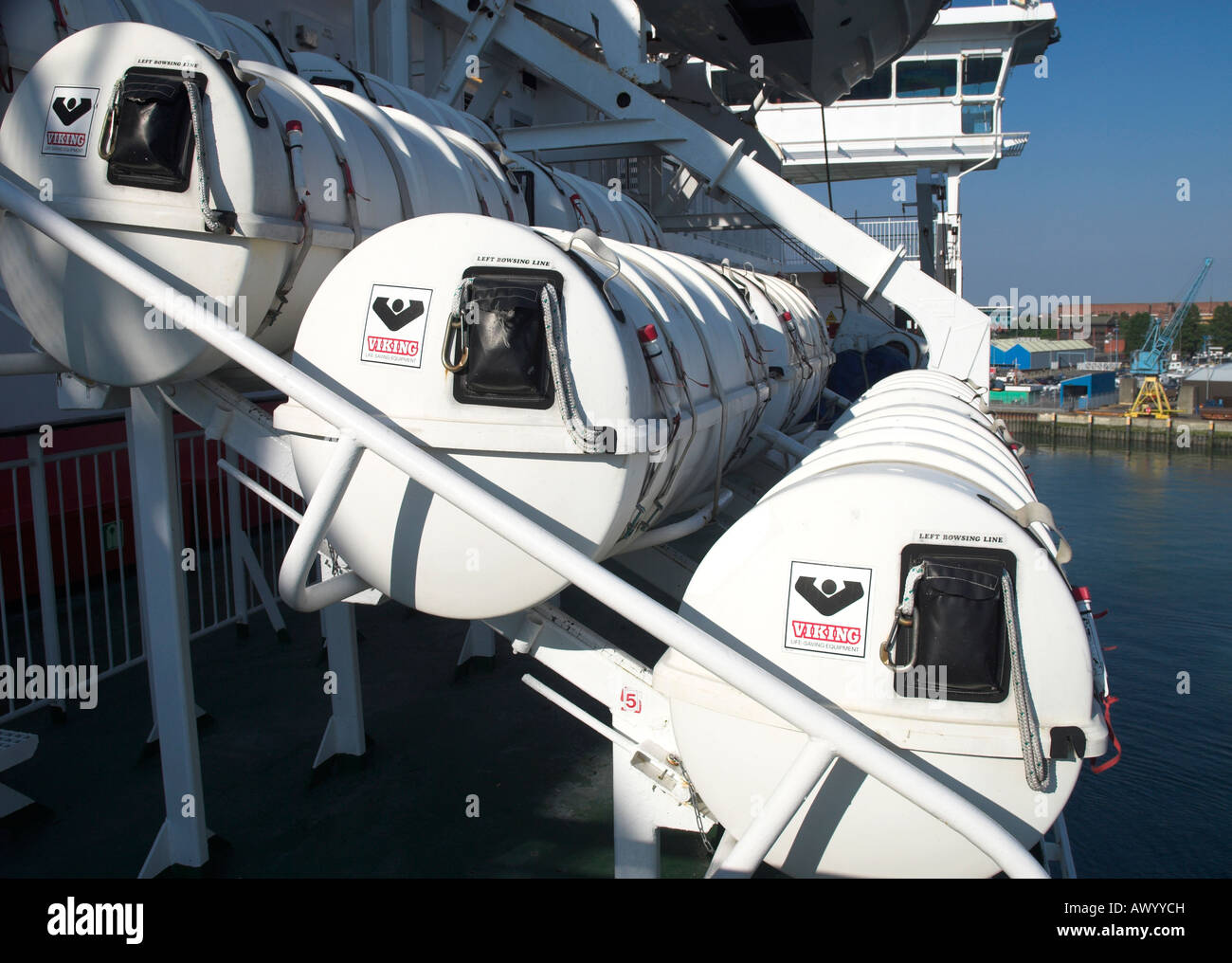 Inflatable life rafts on P O ferry Pride of Bilbao Stock Photo Alamy