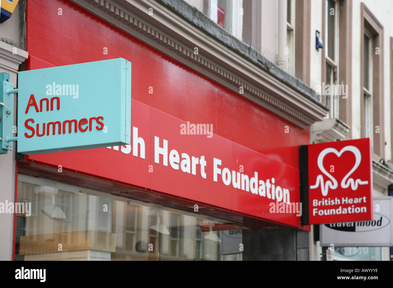 British Heart Foundation charity shop next to Ann Summers lingerie outlet  in Dundee city centre, Scotland uk Stock Photo - Alamy