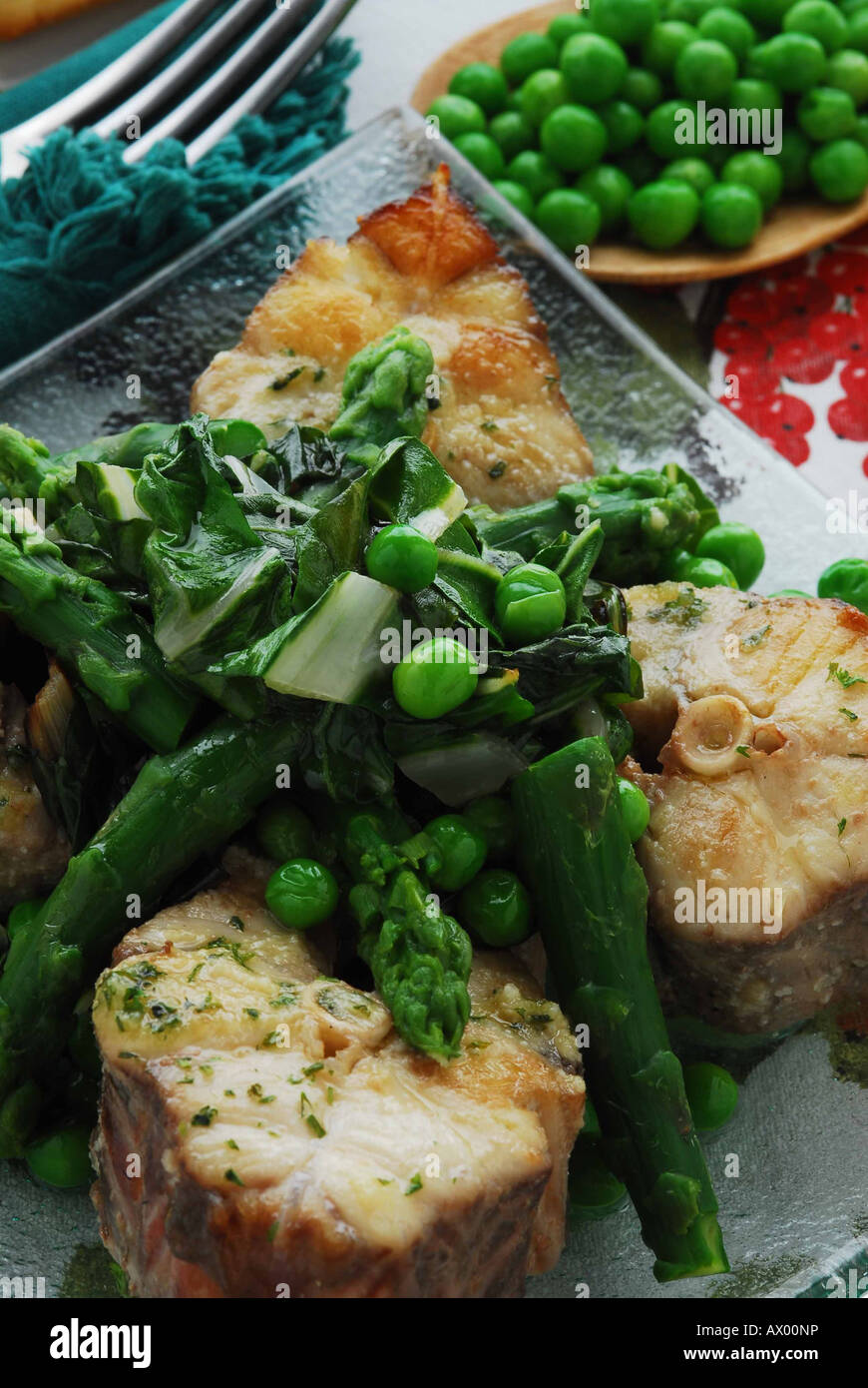Stewed dogfish with peas - Italian Kitchen - Veneto Stock Photo