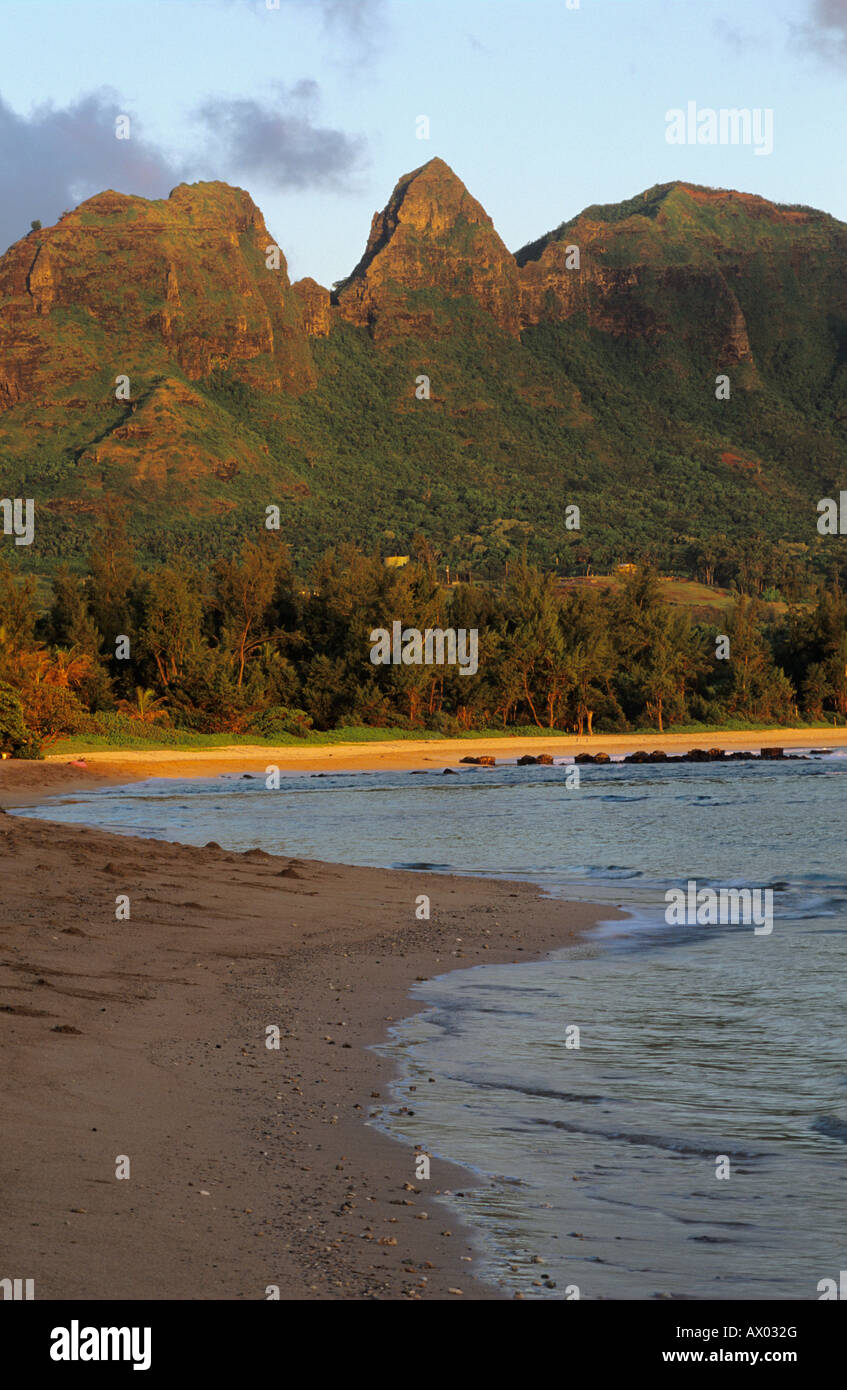 Anahola Bay and Anahola Mountains at sunrise Kauai Hawaii USA August 1996 Stock Photo Alamy