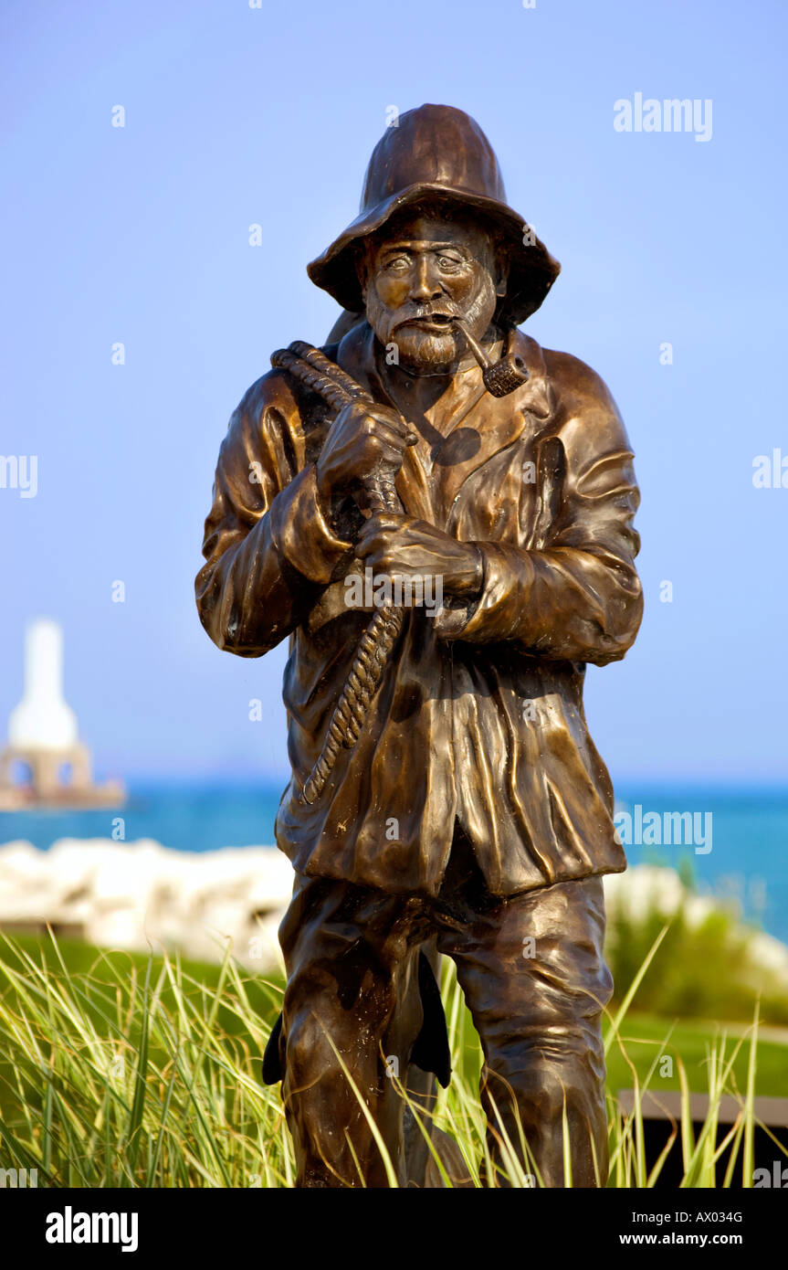 Statue of a fisherman at the Fisherman's Memorial in Rotary Park in