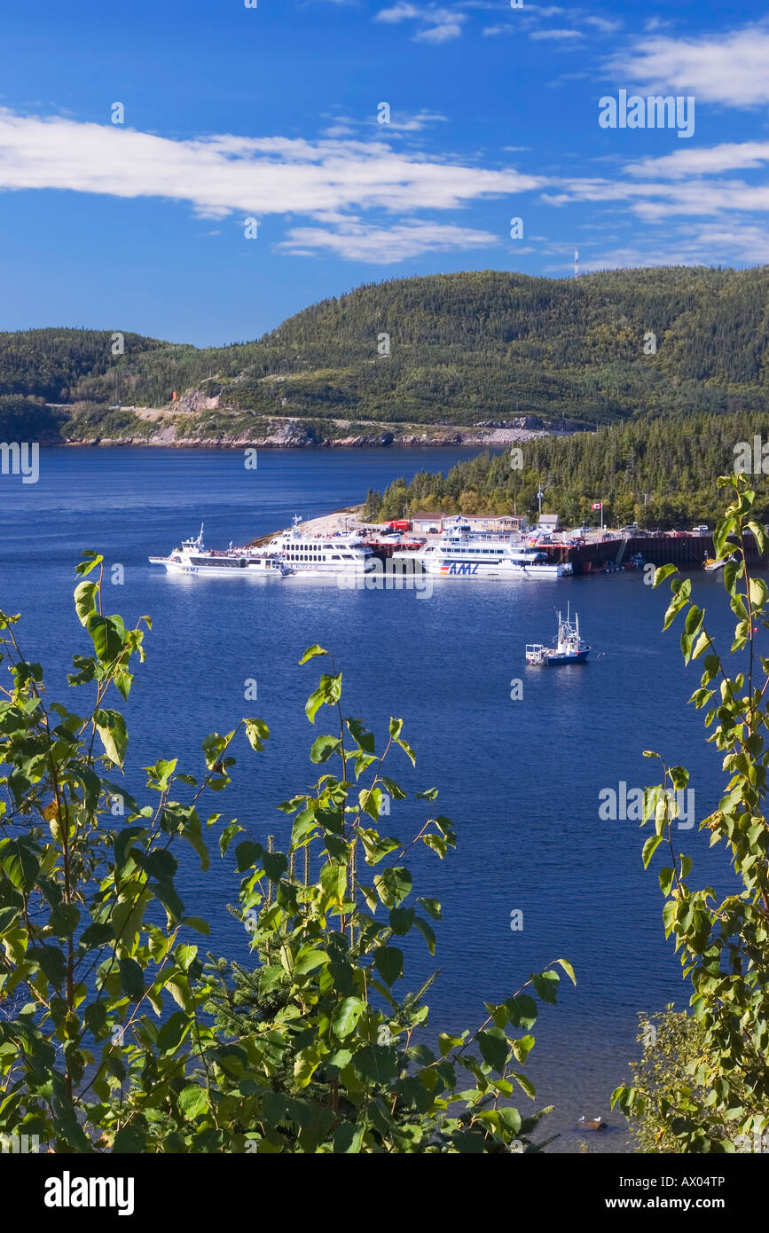 Tadoussac Bay and Saguenay river estuary with whale watching cruising
